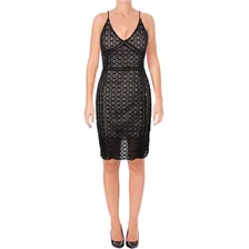 Vestido De Fiesta Corto Crochet Negro Forro Beige Serenity 