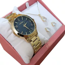 Relógio De Pulso Condor Co2039kxvs/k4p Com Corpo Dourado, Cristal Mineral, Para Feminino, Com Correia De Aço Cor Dourado E Pulseira