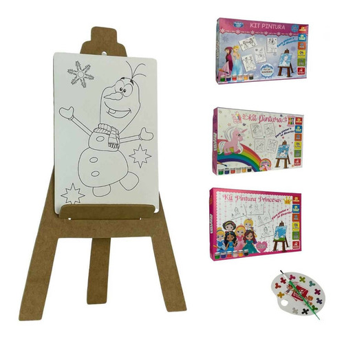 Kit Pintura Meninas Com Cavalete Madeira 4 Telas 6 Tintas