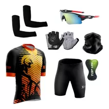 Kit Ciclismo Camisa E Bermuda Par De Luvas Óculos Manguito