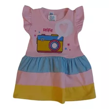 Vestido Infantil Bebê Selfie 100% Algodão - 6 A 9 Meses