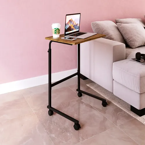 Mesa Auxiliar Aproximação Com Rodízios Altura Regulável 55cm Preto / Noce Oro