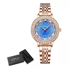 Reloj Impermeable De Cuarzo Crrju Diamond Para Mujer Color Del Fondo Rose Blue