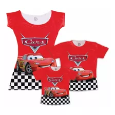 Kit Família Vestido E Camisetas Carros Relâmpago Mcqueen