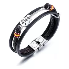 Pulsera De Cuero Y Acero Inoxidable Guitarra Hombre B202