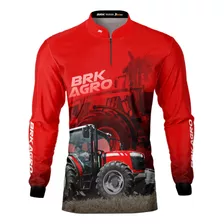 Camisa Camiseta Agro Brk Trator Vermelho Fazenda Com Uv50 +