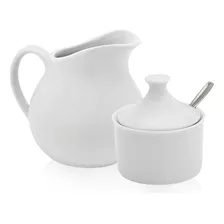 Kit Jarra Leiteira Açucareiro Porcelana Branco Restaurante