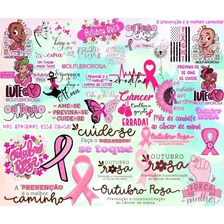 Kit Frases Outubro Rosa Lettering Mulher Feminino Prevenção