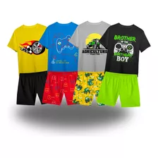 Kit 8 Peças De Roupa Infantil Masculino 4 Camisas+4 Shorts