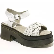 Sandalias De Cuero Trenza Cruzada Blanca Art 2550 