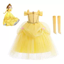 Vestido Fantasia Princesa Bela E Fera Com Luva Luxo Infantil