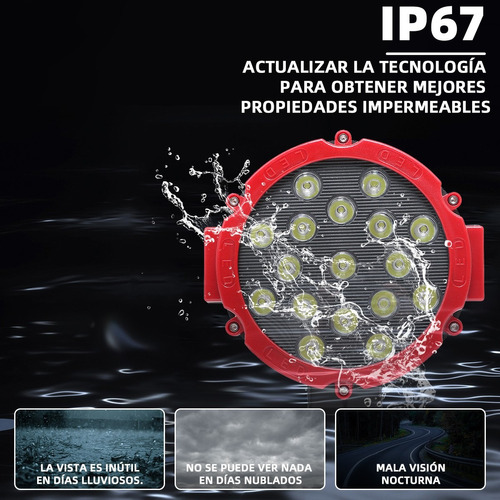 Faro Led Redondo 7 Pulgadas 17 Led 51w Para Jeep 4x4 1pc Foto 7