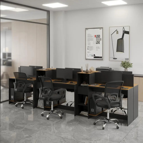 Estação Trabalho 6 Lugares Office Smart 6 Mesas 4 Armarios