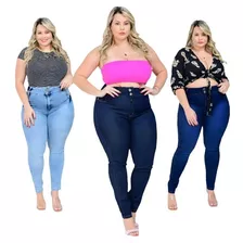 Kit De 3 Calça Plus Size Jeans Feminina Cintura Alta Cós Alt