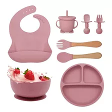 Kit Refeição Bebê Prato Babador Copo Talher Silicone Ventosa