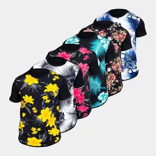 Kit 6 Camisa Longline Masculina Estampada Floral Atacado