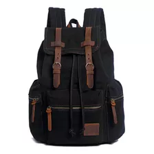 Mochila Vintage , Augur , Color Negro De Lona. Medium