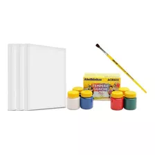 Kit De Pintura 3 Telas 18x24 1 Pincel E 6 Tintas Acrilex