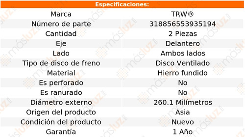 2- Discos Ventilados Delanteros Pickup L4 1.6l Rwd 70/83 Trw Foto 2