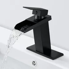 Solepearl Matte Black Waterfall Bathroom Faucet Wide Mouth S