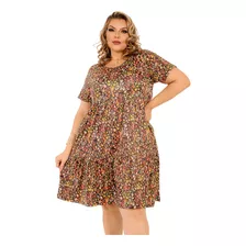 Vestido Feminino Plus Size Manga Curta Malha Rodado Leve