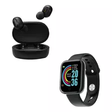Combo Smartwatch D20 Y68 + Auriculares Inalámbricos Negro