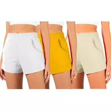 Kit 3 Shorts Curto Cintura Modeladora Liso Moda Praia Verão