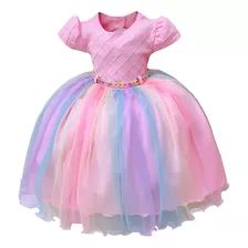 Vestido Infantil Unicórnio Festa Colorido Rosa Princesa Luxo