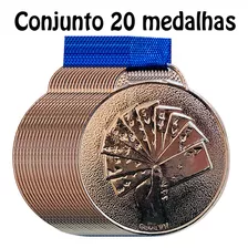 20 Medalhas 3,5cm Aço Premiação Completa Torneio De Baralho Cor Prata