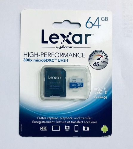 Memoria Lexar  Micro Sdxc 64gb 300x Clase 10 Ush-i 