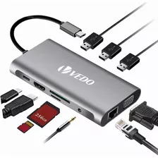 Hub Adaptador 10 Em 1 Tipo C Usb 3.0 Hdmi Rj45 Micro Sd Tf