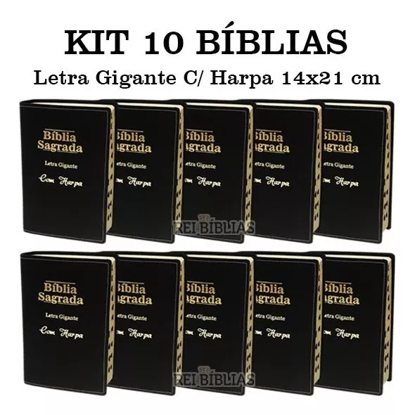 Kit 10 Bíblia Sagrada Letra Gigante Harpa Ed Promessas Preta