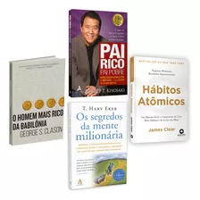 Kit 4livros, Pai Rico, Pai Pobre + O Homem Mais Rico Da Babilônia + Os Segredos Da Mente Milionária + Hábitos Atômicos, Clássico Sobre Multiplicar Riqueza, Solucionar Problemas Financeiros