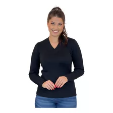 Blusa Decote V Feminina Basico Sueter Elastano Liso Tricot