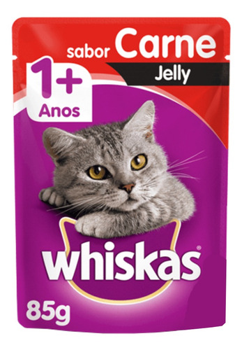 Alimento Whiskas 1+ Para Gato Adulto Sabor Carne Jelly Em Sachê De 85g