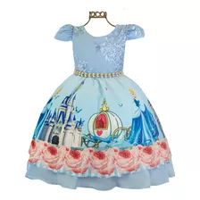 Vestido Infantil Cinderela Azul Luxo Aniversários