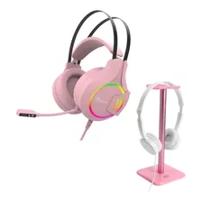 Combo Xinua Rosa Auricular Hs1 Gamer Led + Soporte Headset