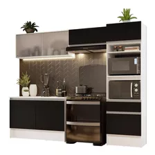 Armário De Cozinha Completa 260cm Bp Topazio Madesa 01 Cor Branco/preto