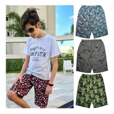 Kit 3 Bermudas Tactel Elástico Infantil Juvenil Masculina