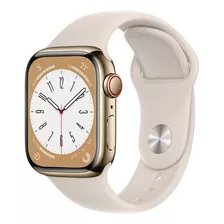 Apple Watch Series 8 Gps + Celular - Caja De Acero Inoxidable Color Oro 41 Mm - Correa Deportiva Blanco Estelar - Patrón
