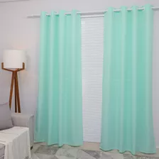 Cortina Para Sala E Quarto 300x280 Com Ilhos Para Varão Cor Verde-água