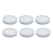 Pack X6 Foco Led 18w Blanco Frío Sobrepuesto Redondo 