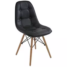 Cadeira Charles Eames Wood Couro Estofada Botonê - Preto