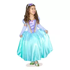 Vestido Fantasia Infantil Sereia Princesa Ariel + Tiara