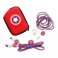 Kit Protector De Cable Capitán America + Estuche Super Heroe