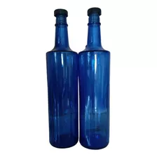 6 Botellas Vidrio 750ml Color Azul Cobalto Con Corchotapa
