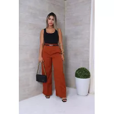 Calça Feminina Elegância Alfaiataria Pantalola Com Cinto