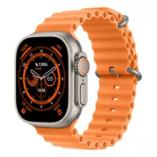 Smartband Genérica Serie 8 T800 Ultra Sport 1.8 Caja 49mm De Titanio Gris, Malla Naranja De Silicona Y Bisel De Plástico