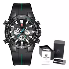 Relógio Esportivo Dual Time Cheetah Original Box Preto/verde