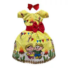 Vestido Infantil Temático Festa Junina Casal Caipira Xadrez